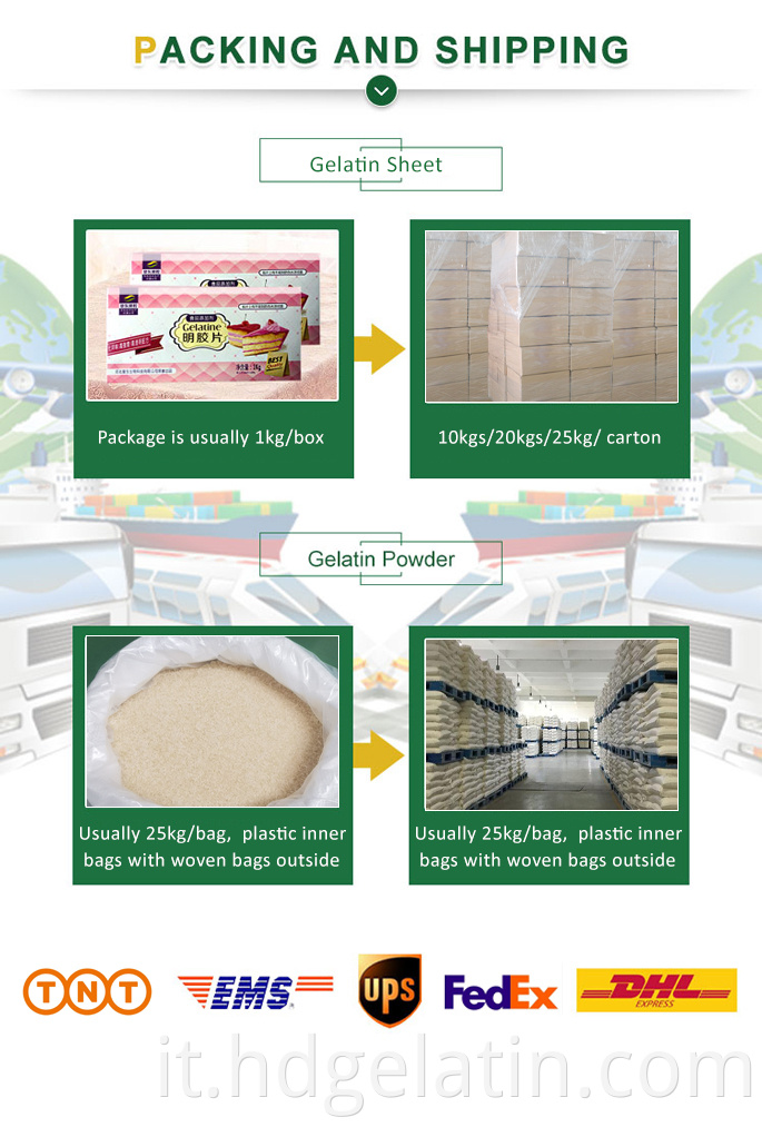 Fornitore 100% Grado alimentare in polvere di gelatina biologica per gelatina a miscela per torta in polvere